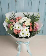 Букет цветов из:  Розы, Лизиантусы и Хризантемы в Дор