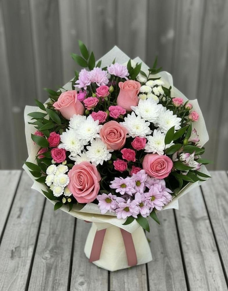 Букет цветов из: Альстромерии, Гвоздики, Розы и Хризантемы в Дор