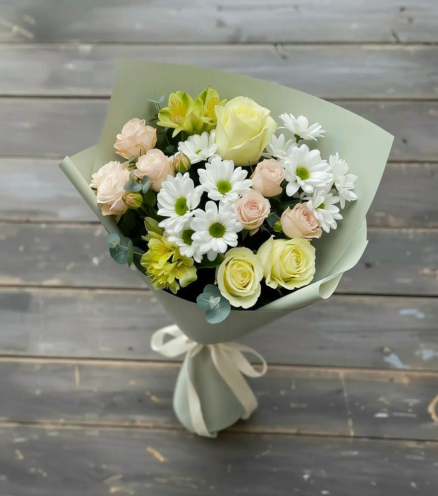 Букет цветов из: Альстромерии, Розы и Хризантемы в Дор