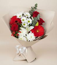 Букет цветов из:  Розы, Хризантемы, Герберы и Лилии в Дор