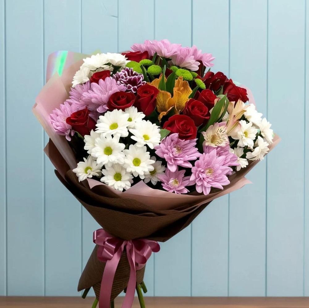 Букет цветов из: Розы, Хризантемы и Альстромерии в Дор